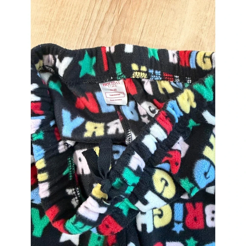 Holiday Time Kids Merry & Bright Fleece Pajama Pants Black Multicolor Size M 8
